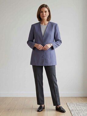 Vintage Sz 1X Custom Made Womens Purple Blue Textured Woven Blazer Princess Seam